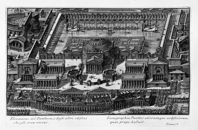 パンテオンとそれに近い他の建物の標高。ラテン語 作： Giovanni Battista Piranesi